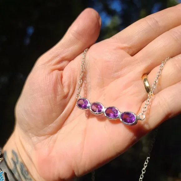 Amethyst 16k bubble bar sterling necklace - Picture 6 of 7